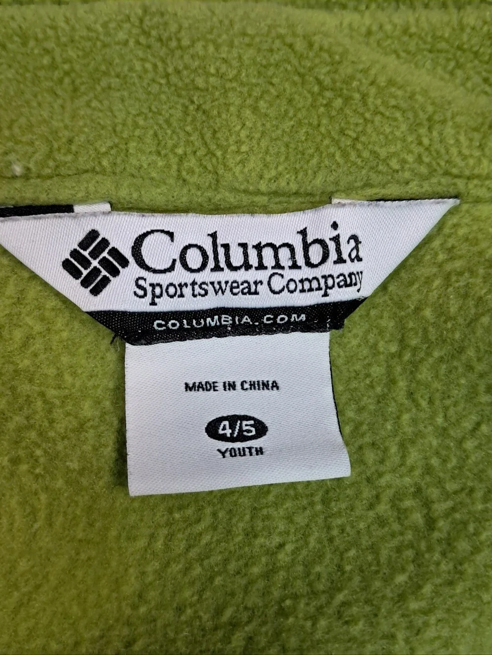 Columbia Vest Youth 4-5 Green Full Zip Fleece Vest
